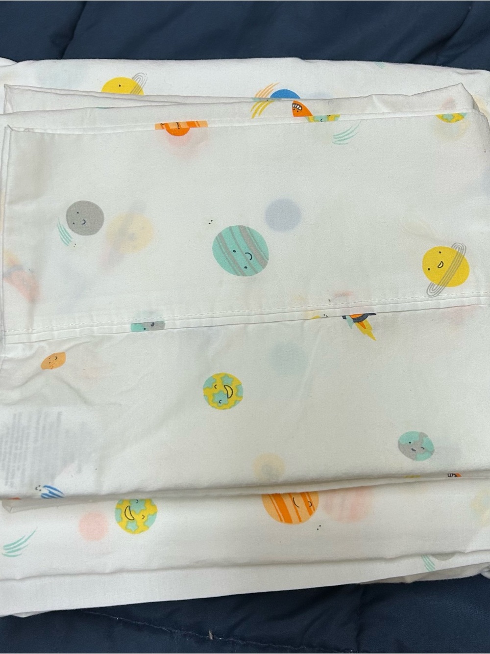 3/$50 The Big One White Planet & Rocket Print full/Double Bed Sheets